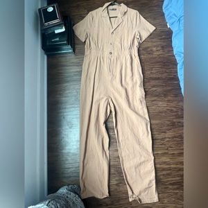 Half button dual pocket shirt jumpsuit size Large